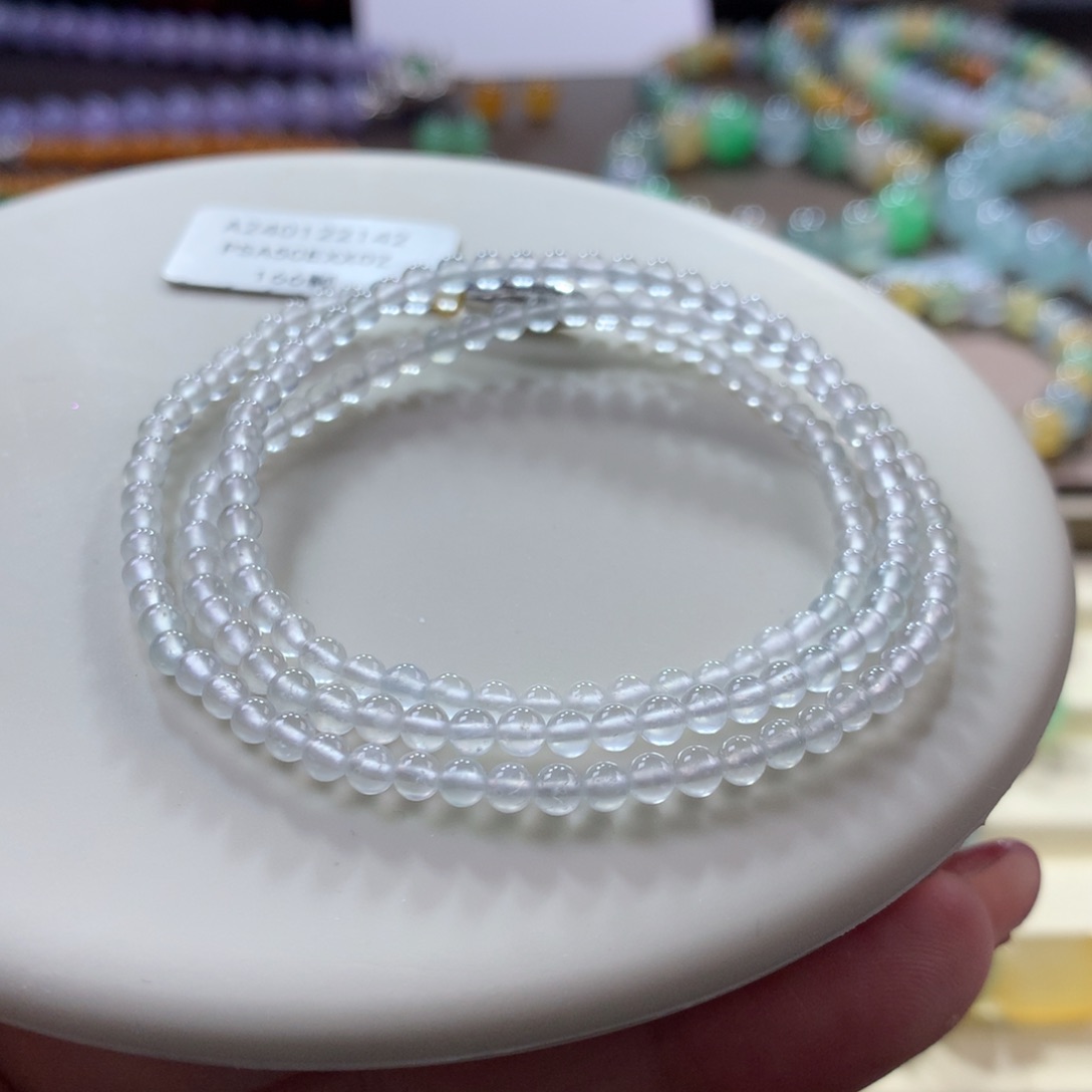 翡翠颈饰未镶嵌翡翠高冰白月光小米珠卡3+