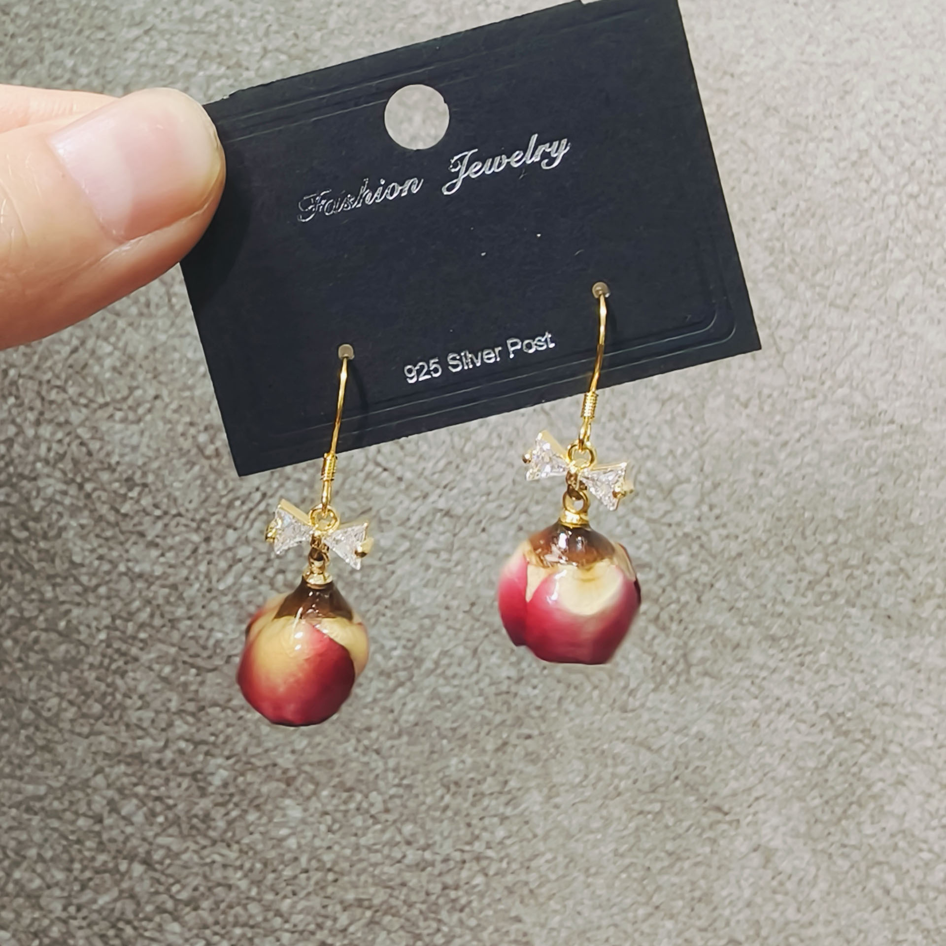 117鲜花手工制作独家diy真花玫瑰干花胶花耳钩耳钉耳饰