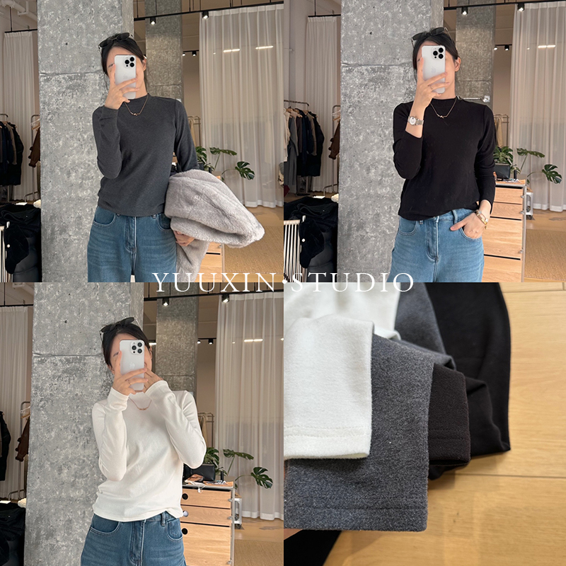 【YUUXIN】小立领云朵打底衫~慕斯绒 冬季半高领领纯色保暖长袖上衣