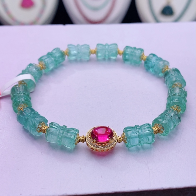 【闪购商品】碧玺手链18K金镶嵌碧玺手链