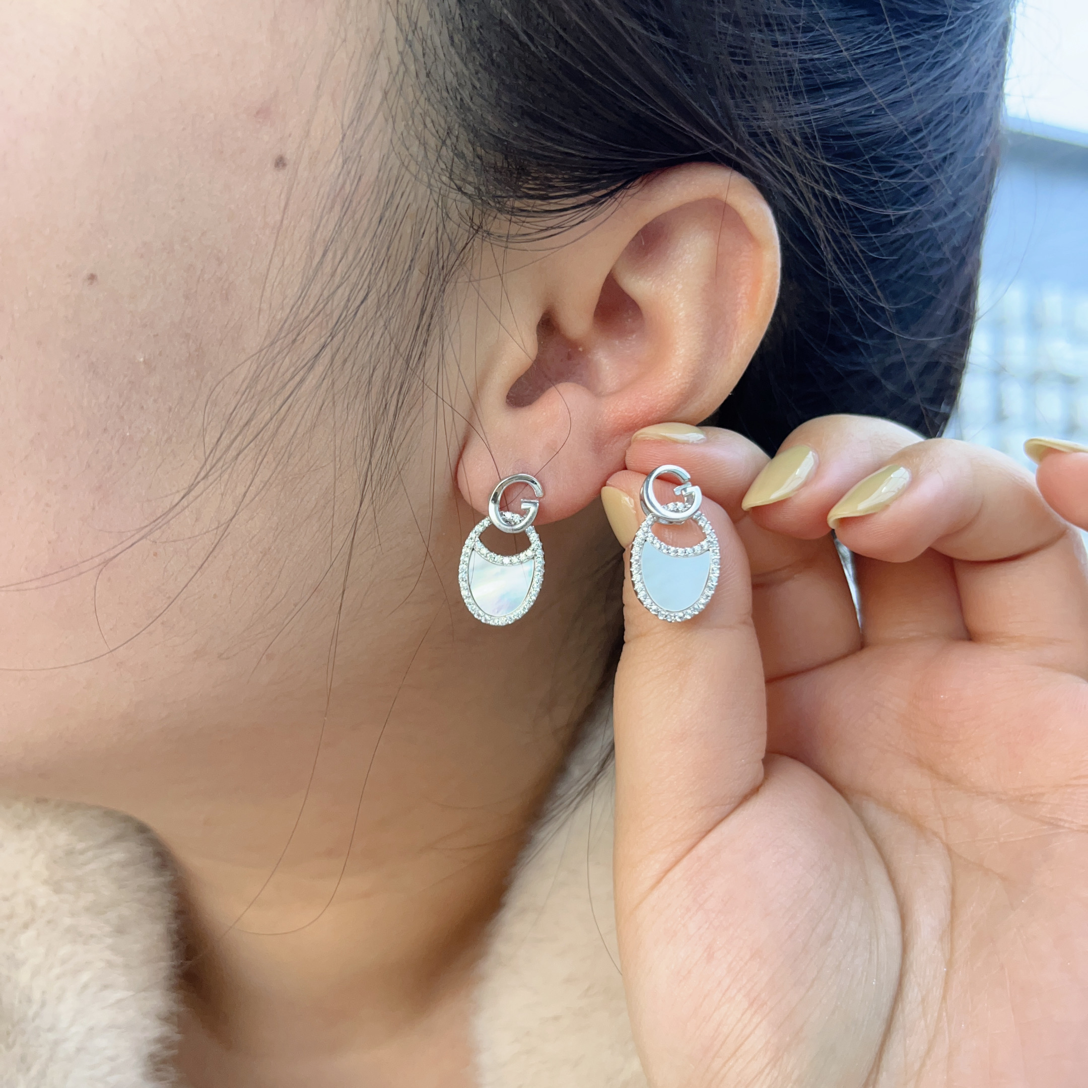 925银合成锆石耳饰 简约日韩白色百搭小众素款设计师气质耳饰