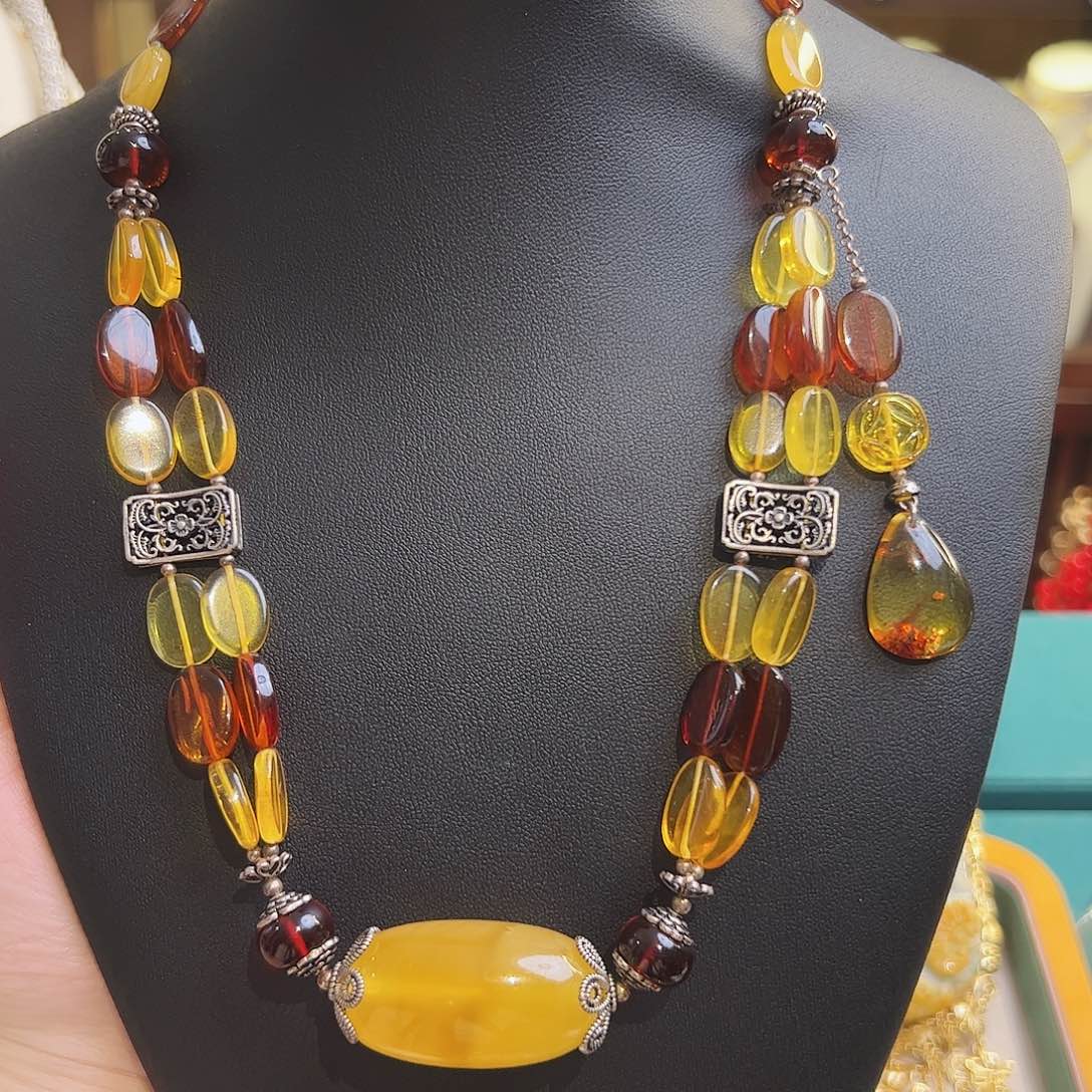 琥珀项链银S925镶嵌项链