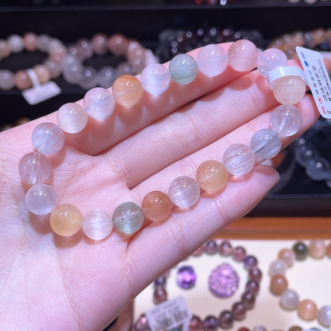 水晶手链未镶嵌兔毛手链，晶体通透9+