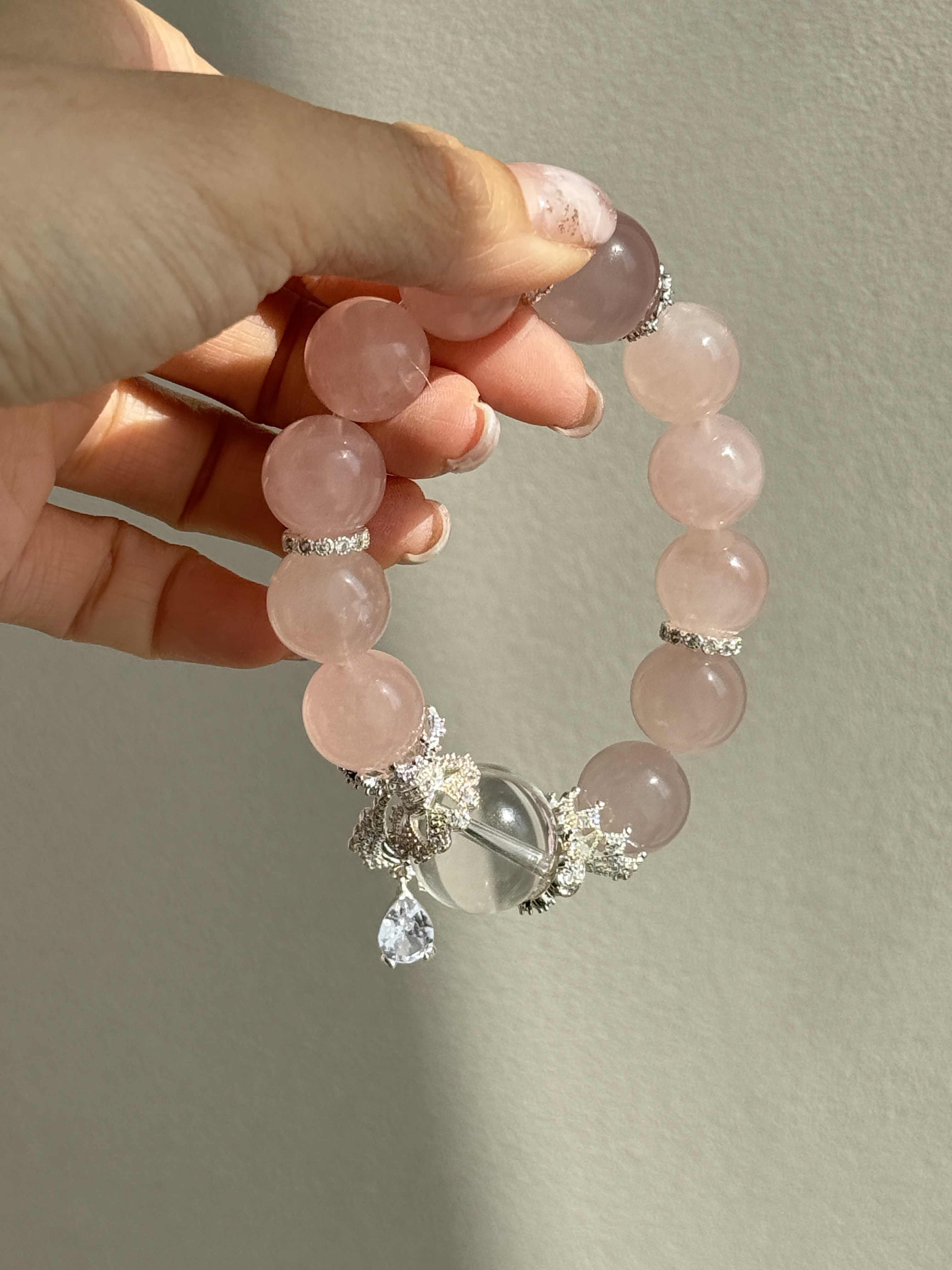 樱花之约 原创天然粉水晶白水晶轻奢女神设计手串招桃花14-16m