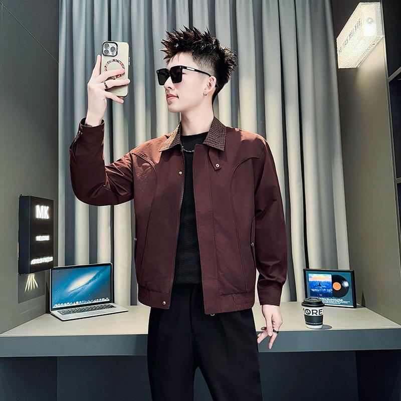 潮牌品质夹克男士工装修身帅气上衣痞帅外套男秋冬款休闲宽松外衣