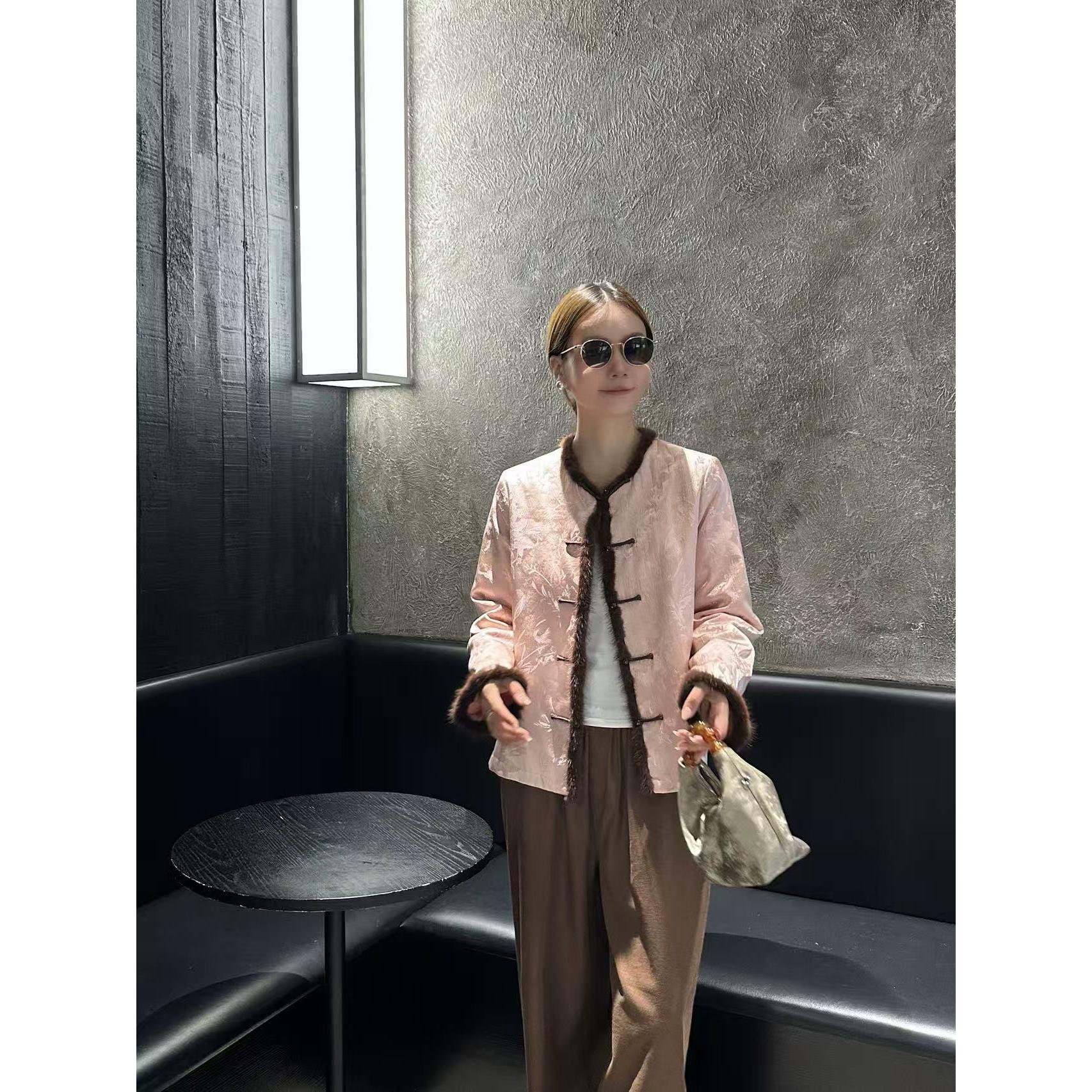 【粉黛】新中式冬季加棉人丝提花高级感时尚洋气棉服外套女