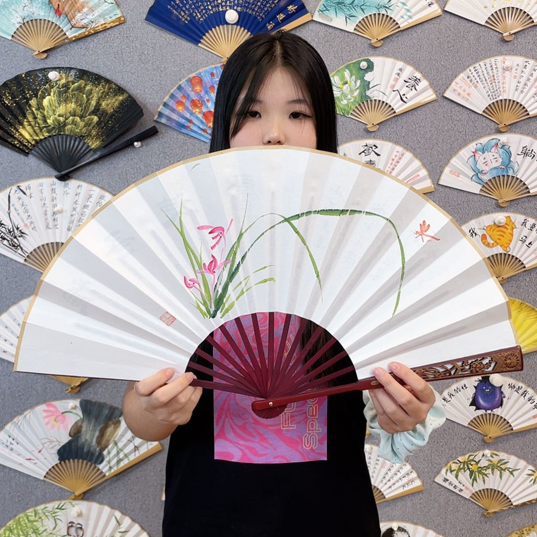 国画10寸-仿乌木福利折扇（默认粘好）