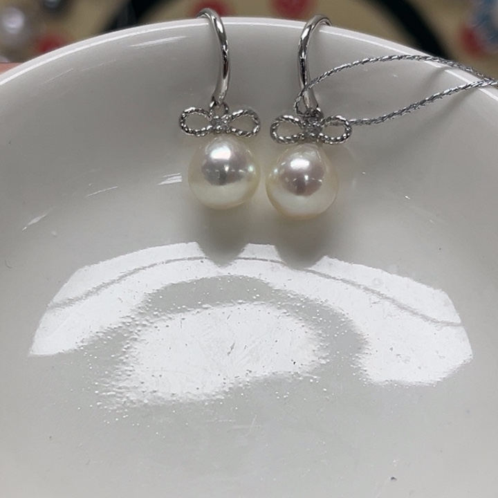 耳饰海水珍珠银S925镶嵌AK 7-8mm 34号