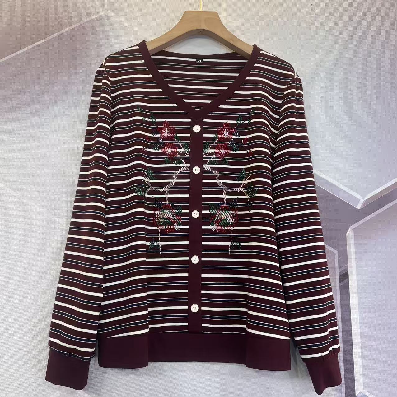 彩色条纹时尚休闲打底衫气质显瘦百搭T恤春秋女士上衣63750