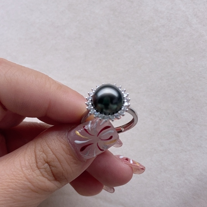 海水珍珠戒指银S925镶嵌9-10mm