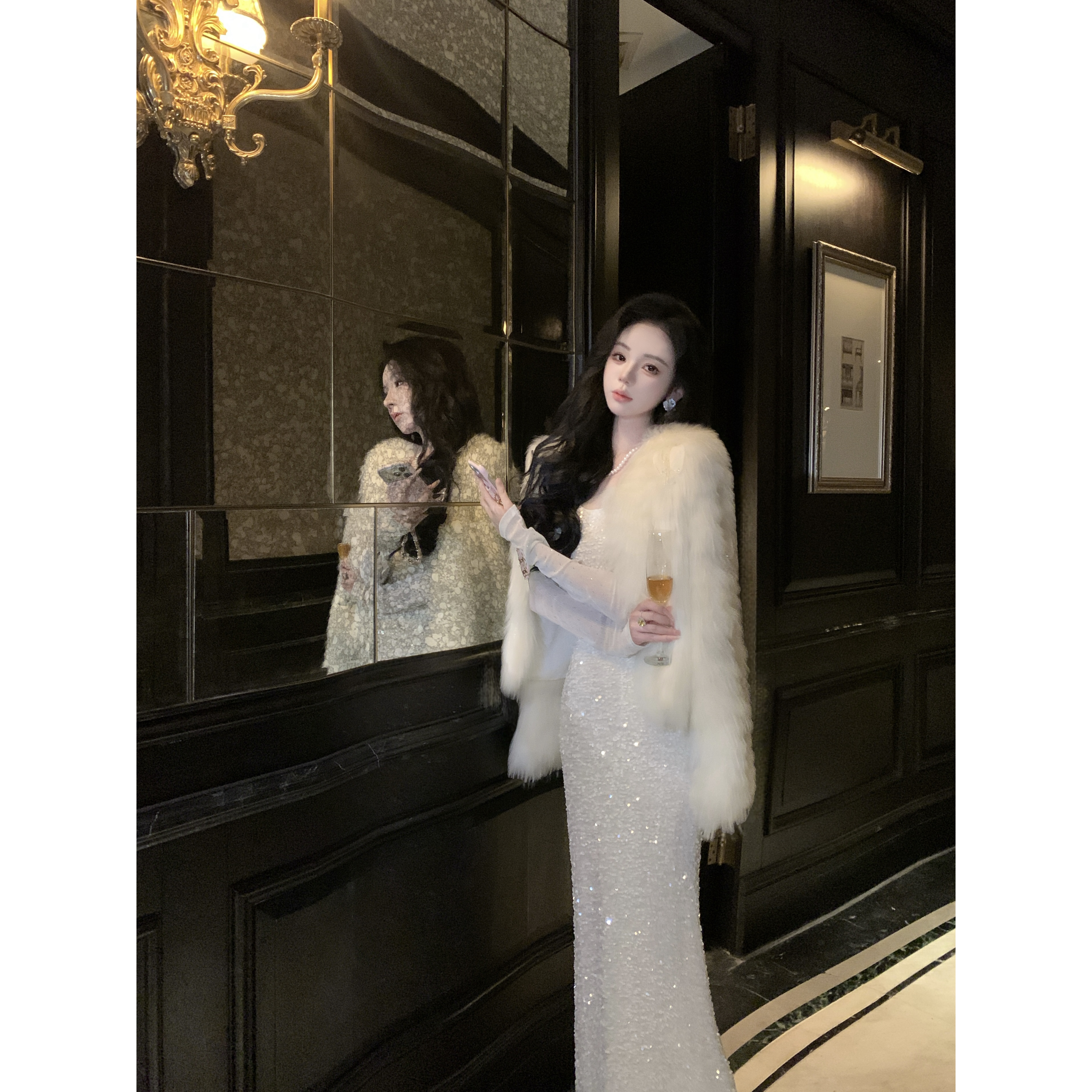 【雅乔定制】月夜银霜进口芬兰白貉毛皮草外套女秋冬DYLL-25106583