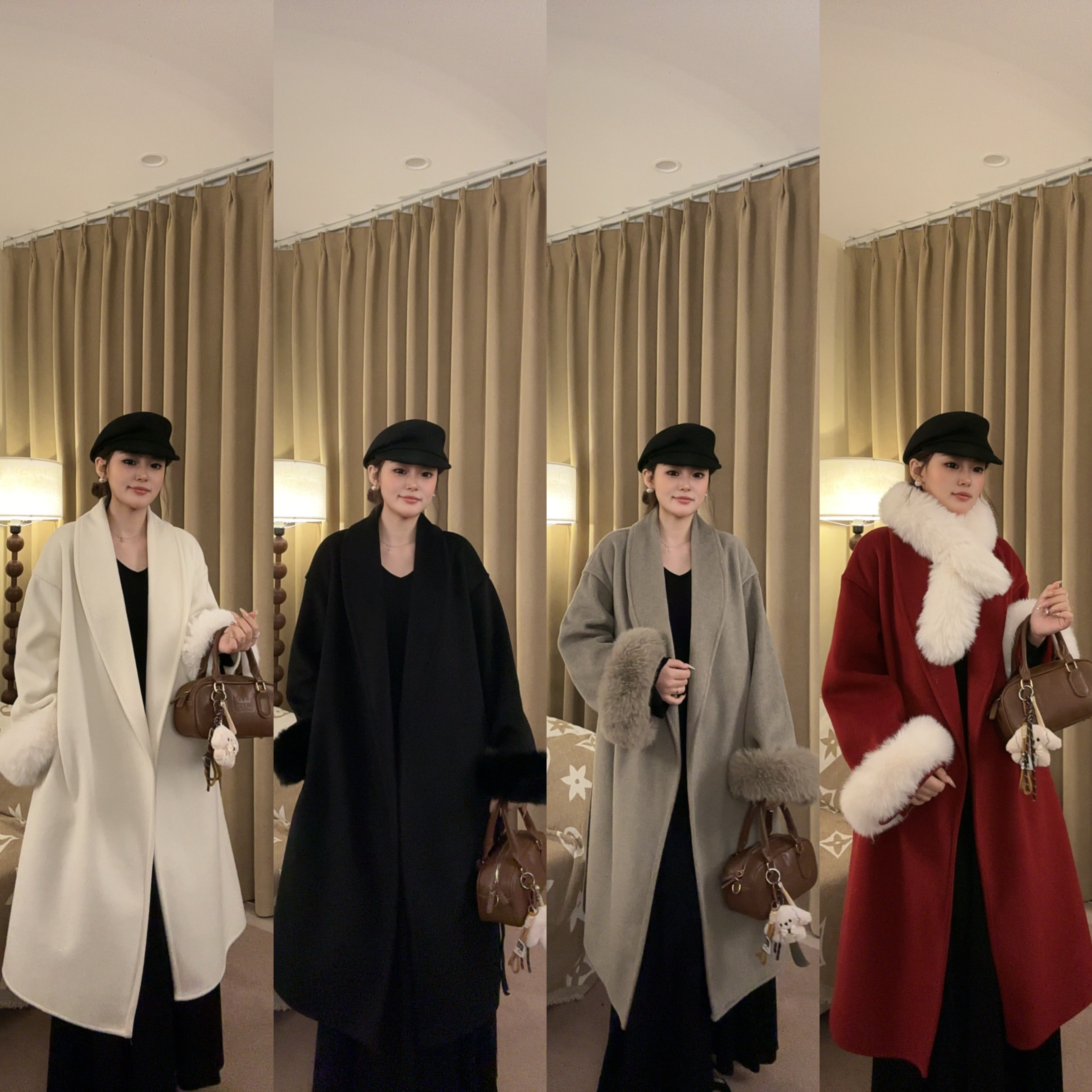 【两只鱼】新版秋冬自带贵气感宽松百搭双面呢羊毛大衣+同色系毛领