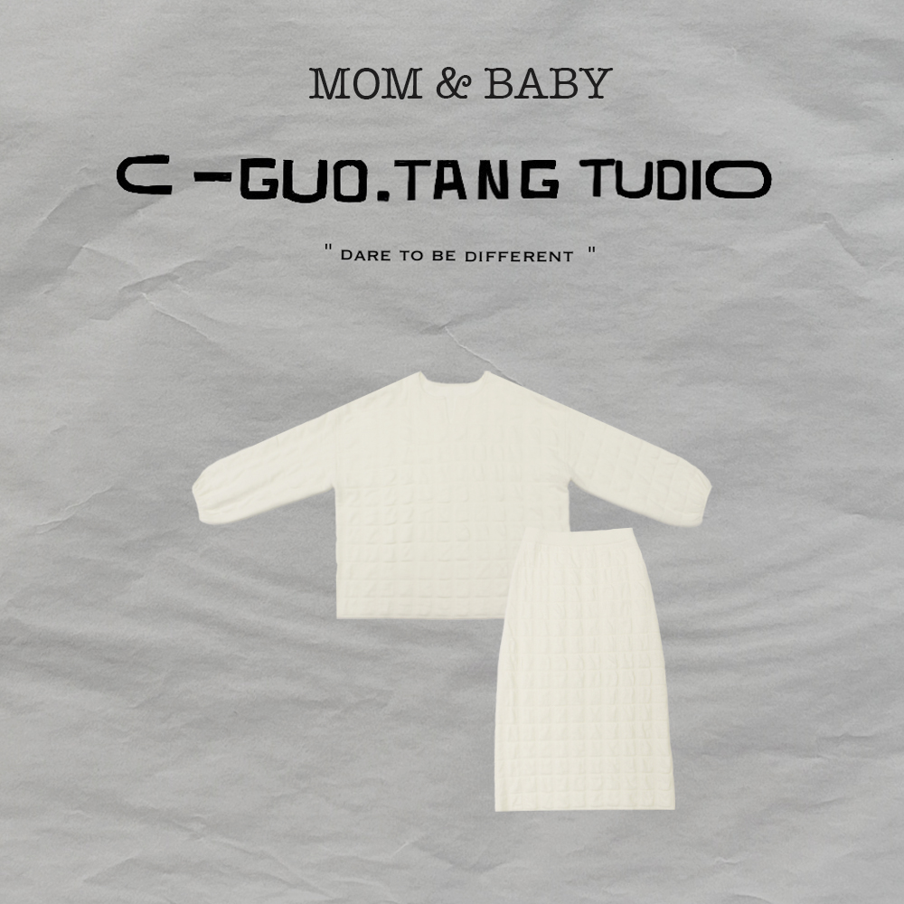 C-Guo.Tang Studio复古调森系港风时髦奶fufu豆腐上衣+半裙套装