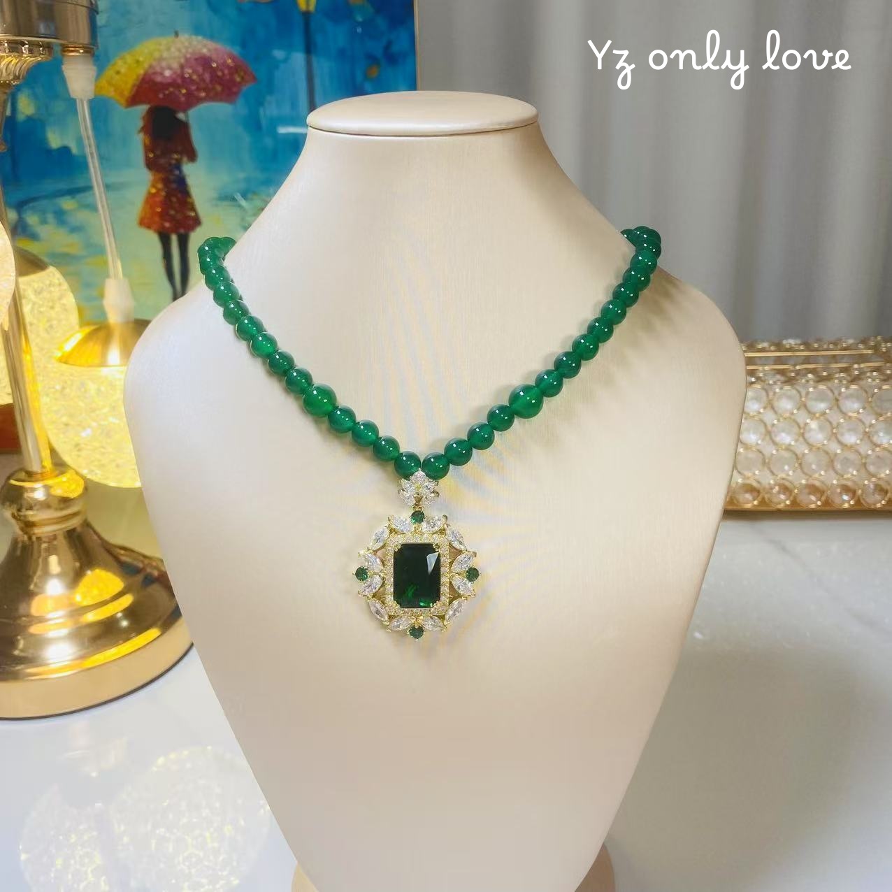 铜合金锆石耳饰 H032时尚气质绿色珠珠款《慈溪》耳环