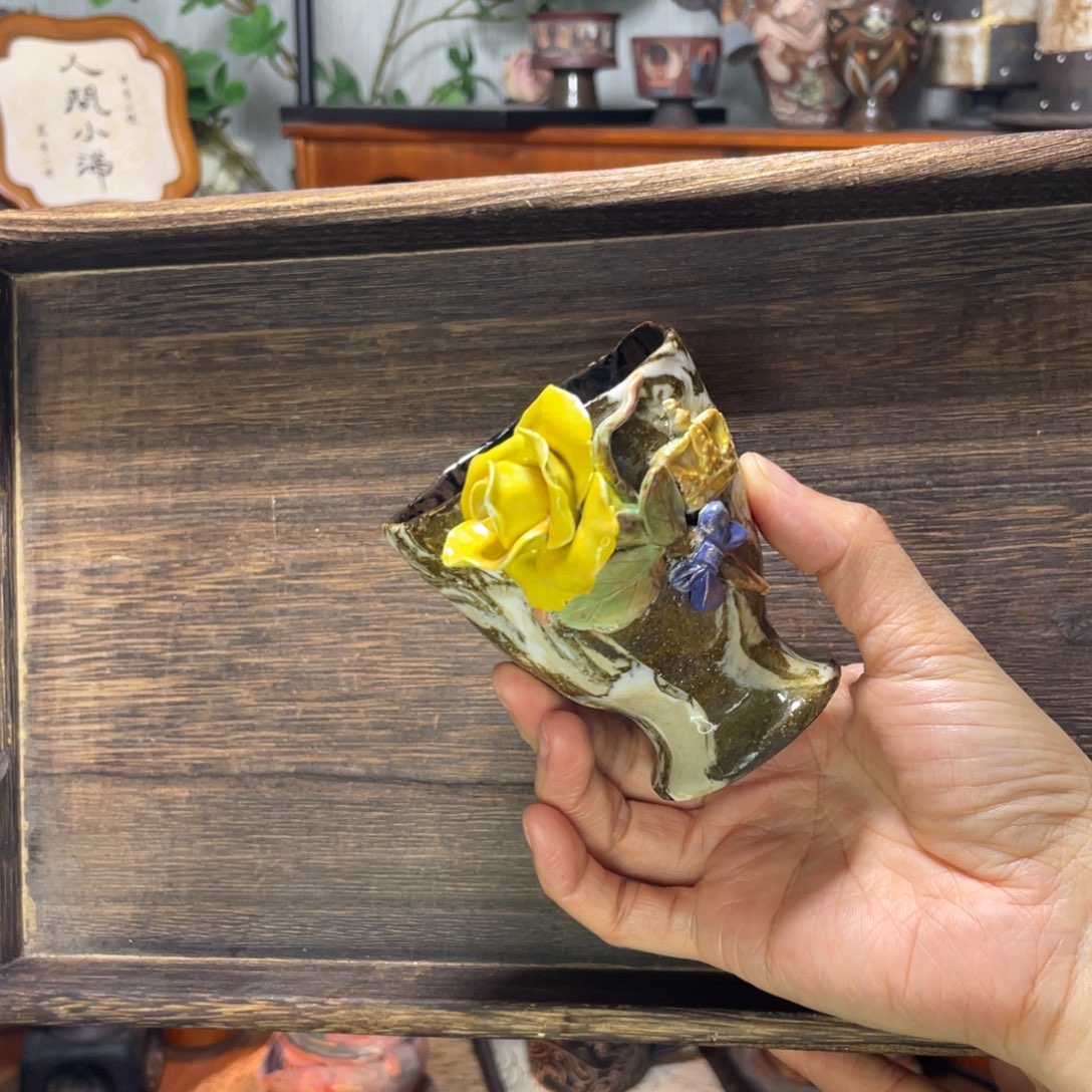 陶黄玫瑰·小高脚茶杯