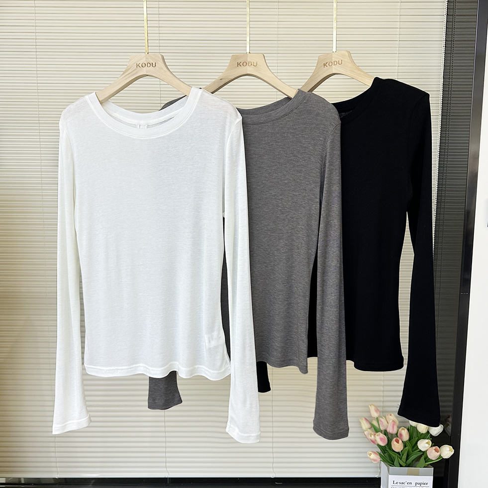 E【刻度KODU】RM-5006春夏气质百搭显瘦圆领后拼接轻薄长袖打底衫