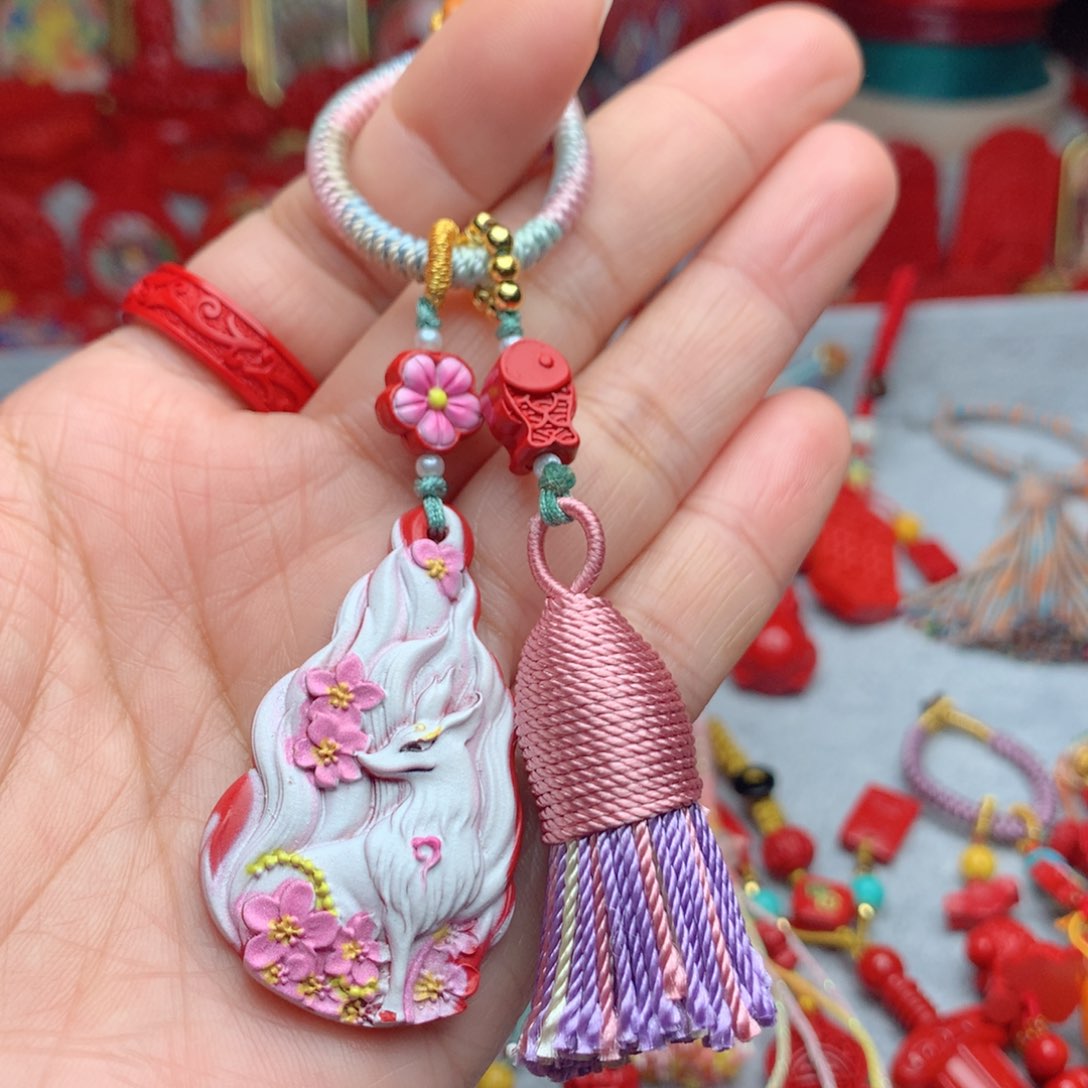 天然辰砂工艺品朱砂钥匙扣包包挂