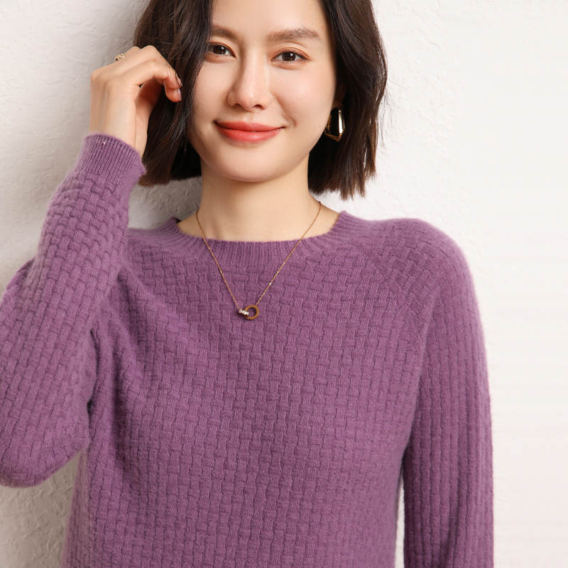 2025秋冬新款圆领纯色超软华夫格套头短款宽松洋气百搭针织羊绒衫