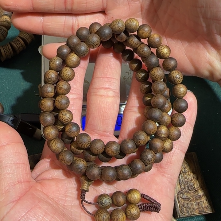 沉香手串海南透顶绿圆珠多圈0.8高货25.9