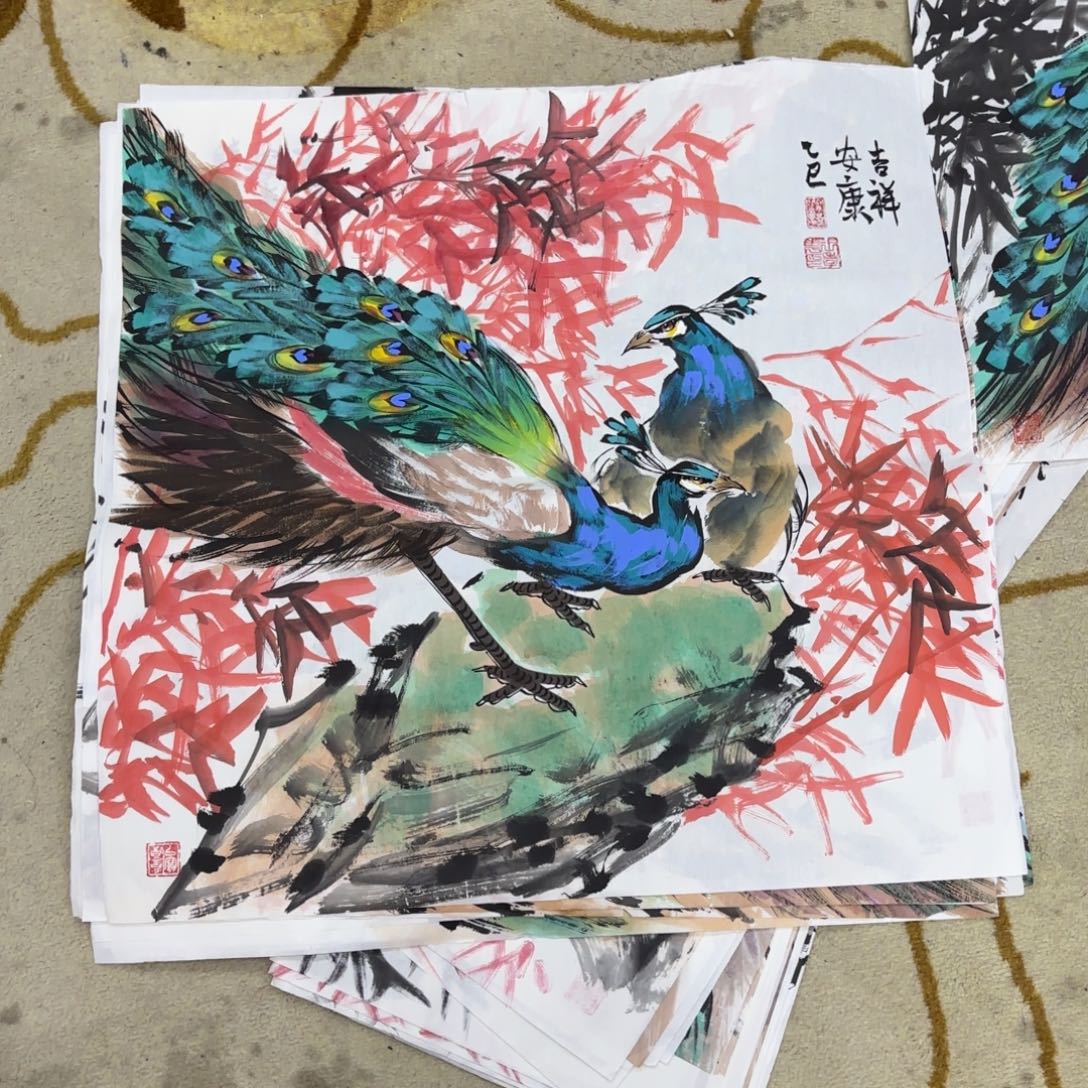 国画王孝华斗方花鸟童