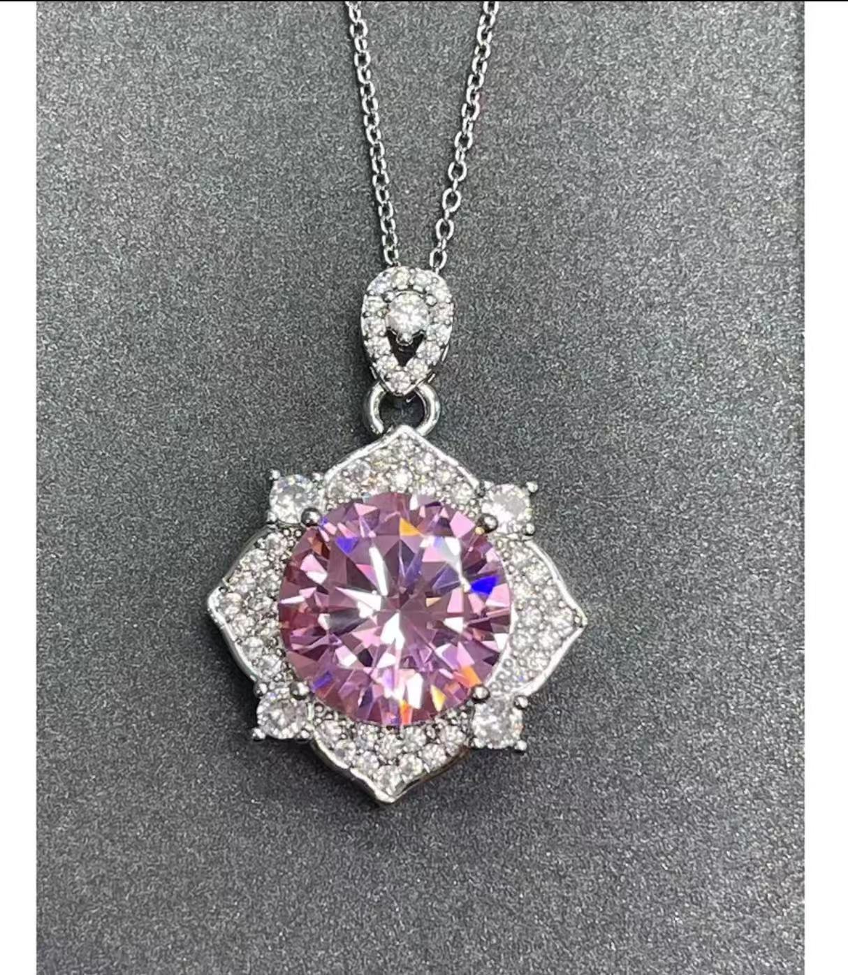 炫璨高奢  玫瑰花窗粉色豪镶重工轻奢项链