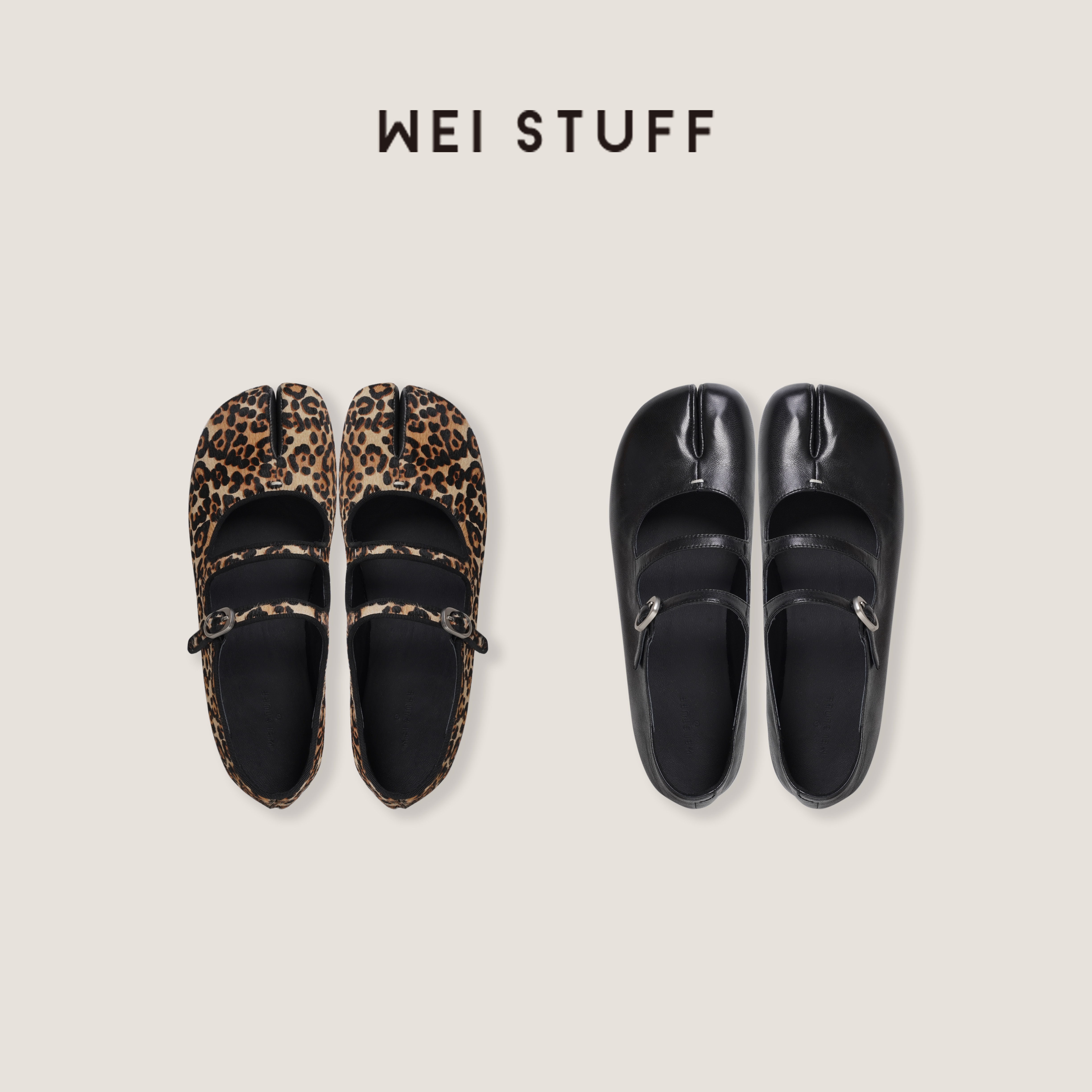 WEI STUFF  “巴黎街头” 法式复古百搭玛丽珍分脚趾休闲鞋 10104.