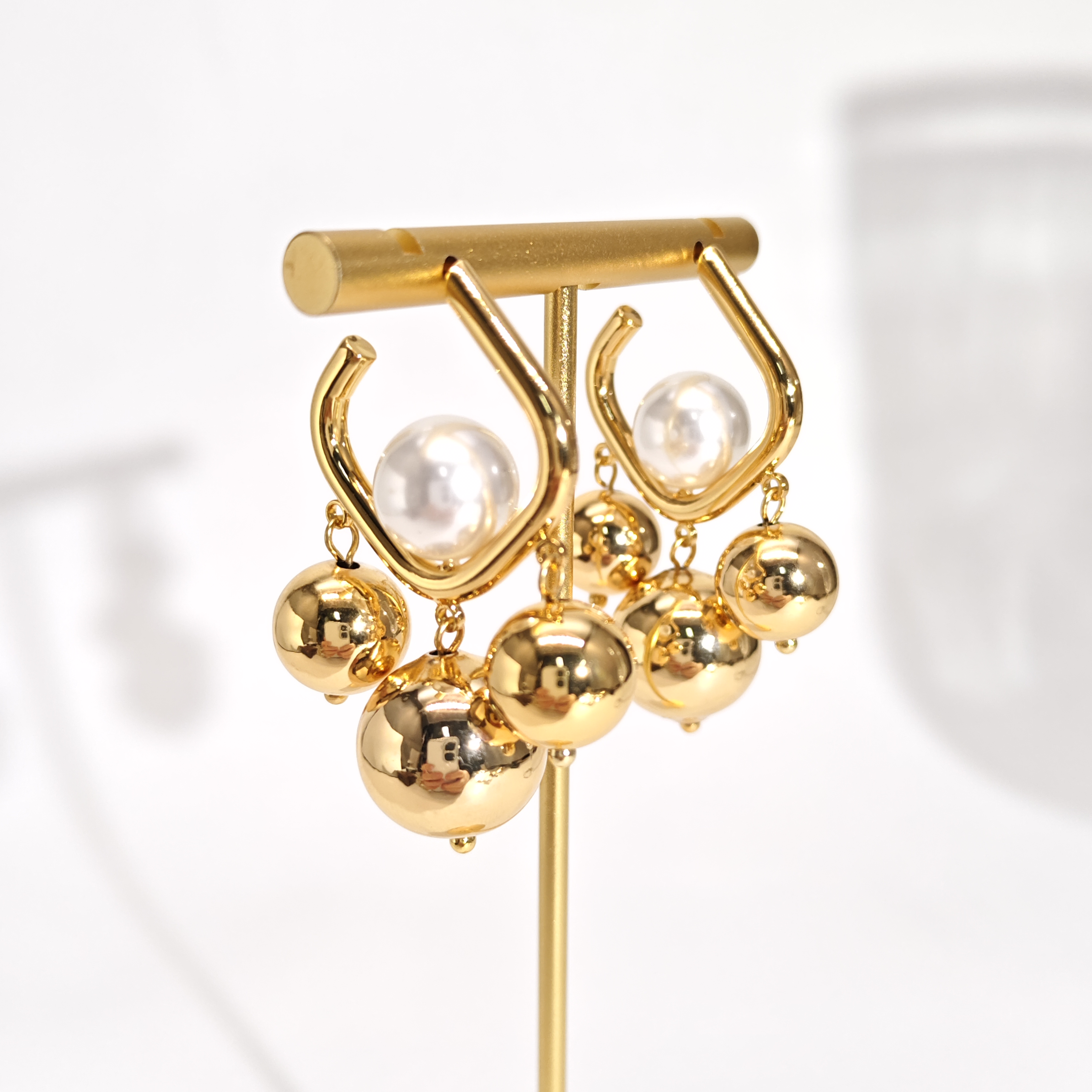 铜合金仿珍珠耳饰 08401高级时尚百搭白珠流苏多珠耳环