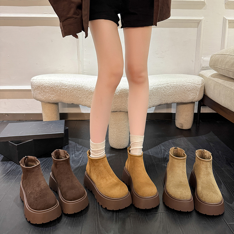 6CM~厚底马丁靴女2025新款秋冬百搭显瘦增高英伦风博肯短靴及踝靴