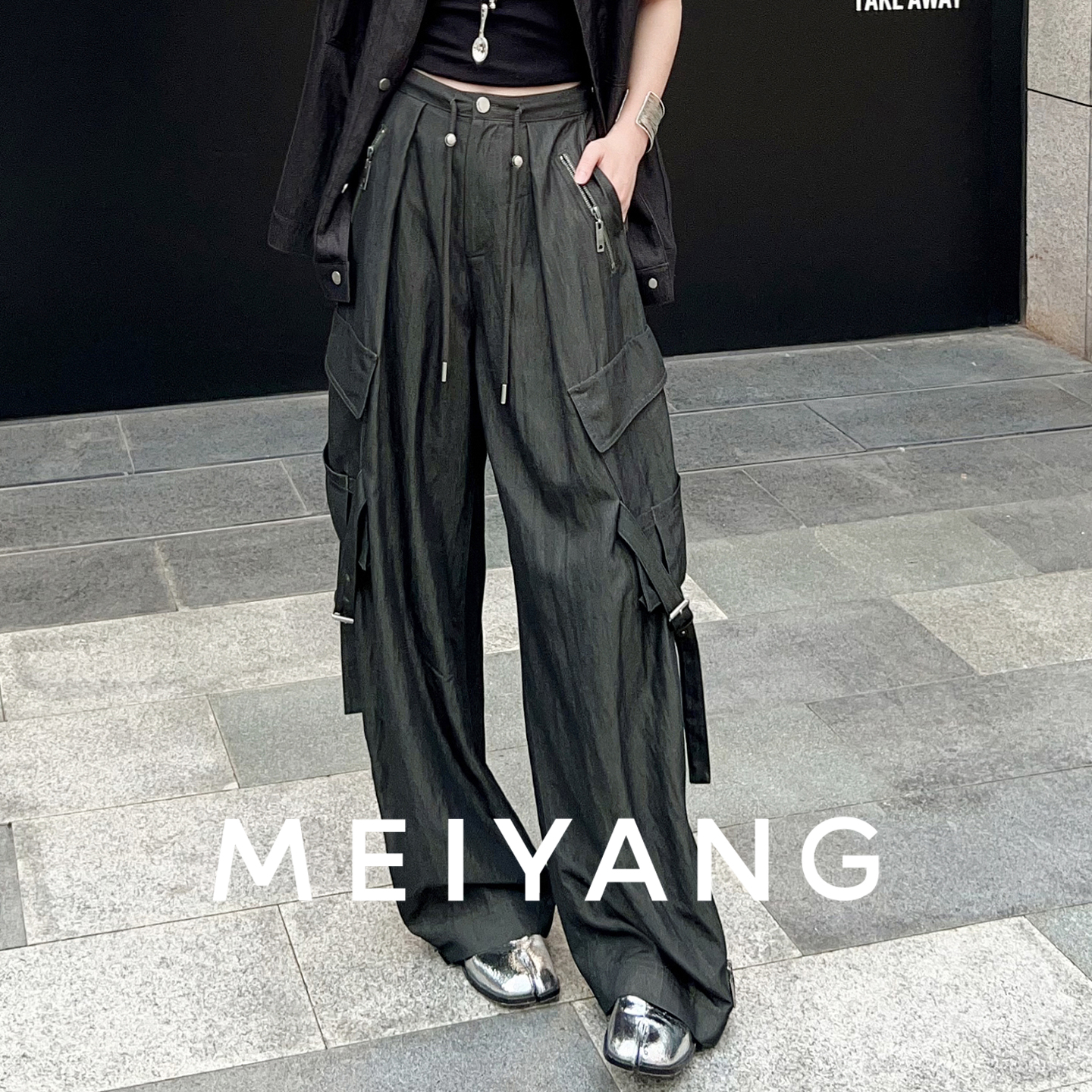 美洋MEIYANG 山行工装裤 机车皱感拉链开叉休闲【大70现货】-周四