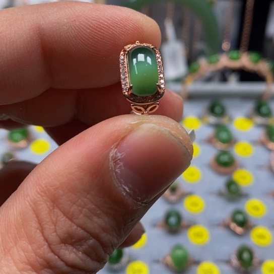 和田玉（碧玉）戒指银S925镶嵌