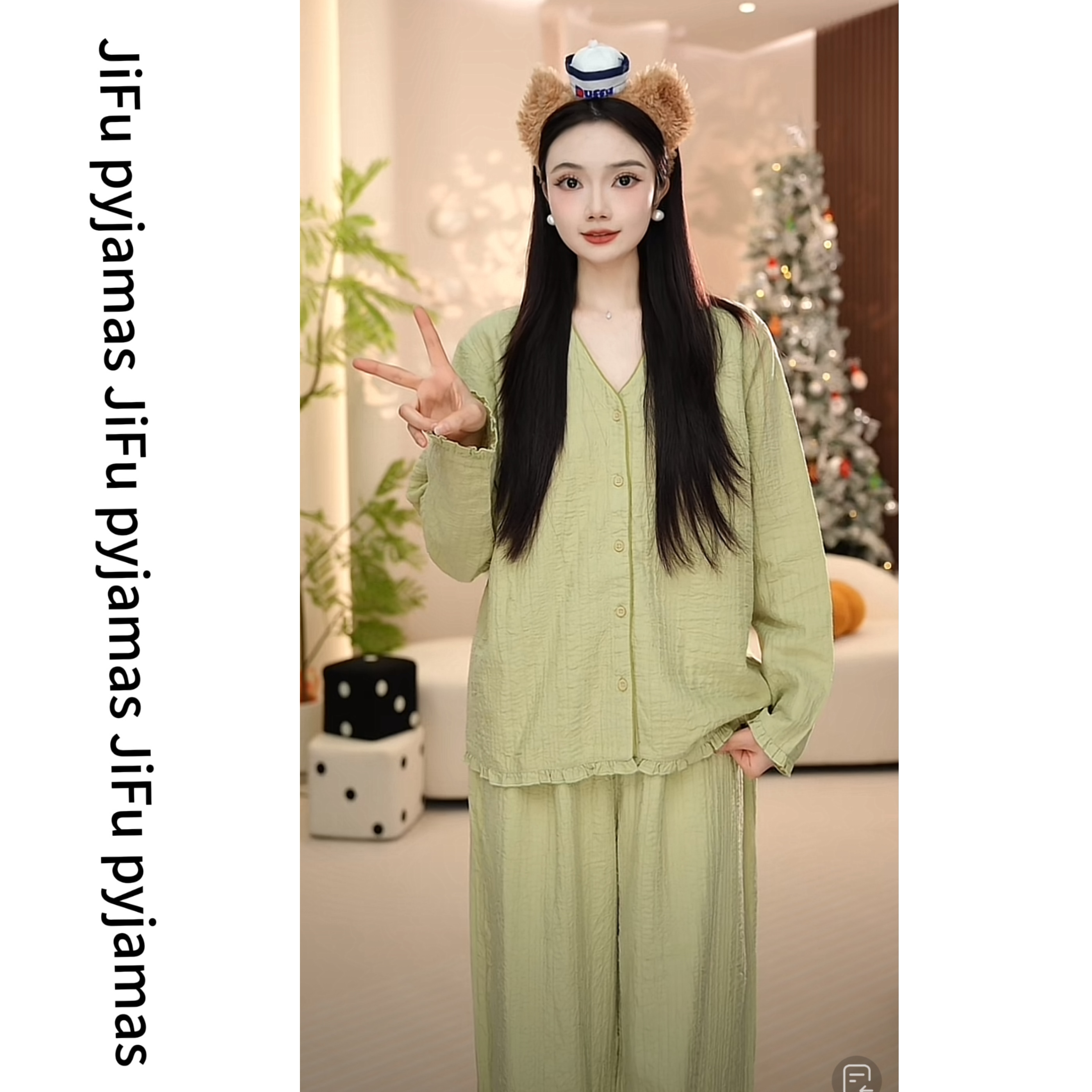 时尚高定轻奢纯棉春季新款长袖长裤款家居服睡衣女套装甜美