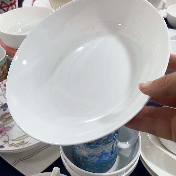 碗微瑕骨瓷饭盘两只装纯白