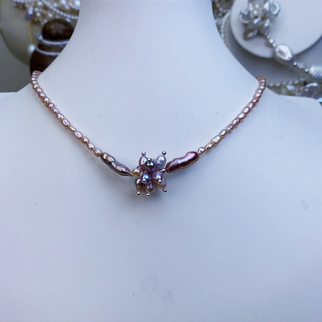 淡水珍珠颈饰银S925镶嵌