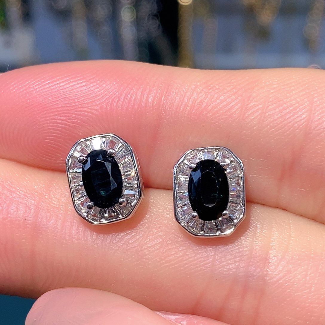 耳饰蓝宝石银S925镶嵌天然蓝宝石
