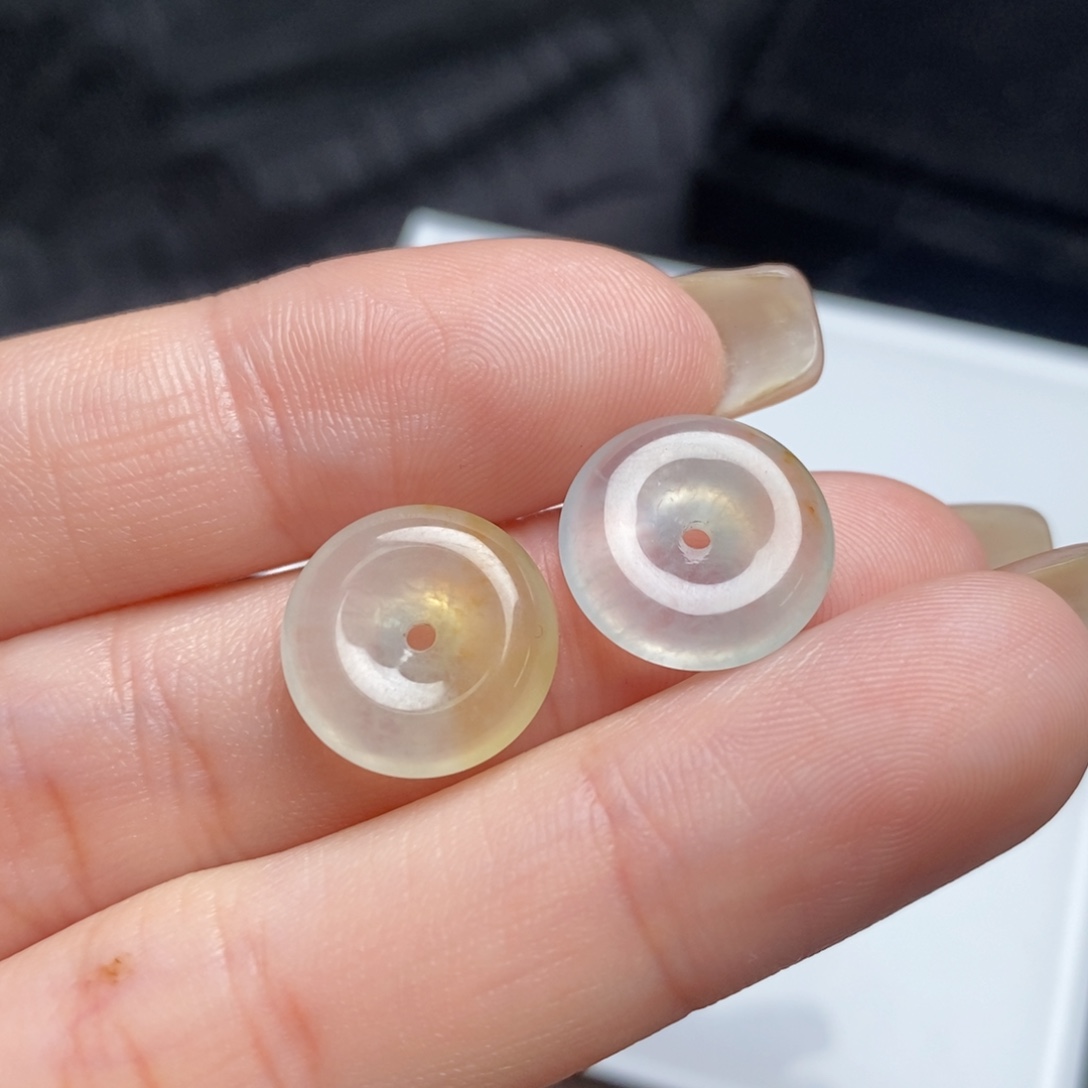 翡翠未镶嵌耳饰冰飘黄翡小扣子