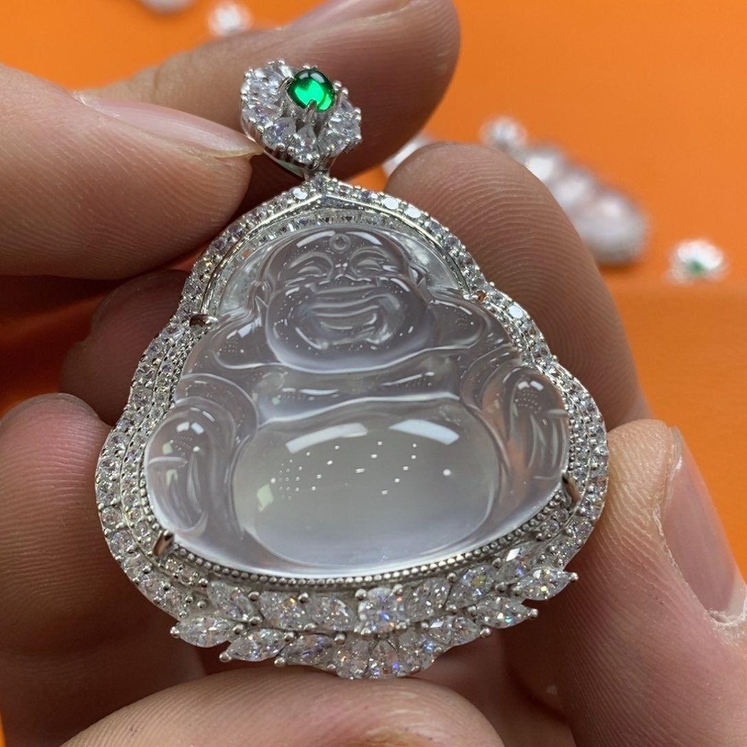 石英质玉吊坠银S925镀金镶嵌佐***子