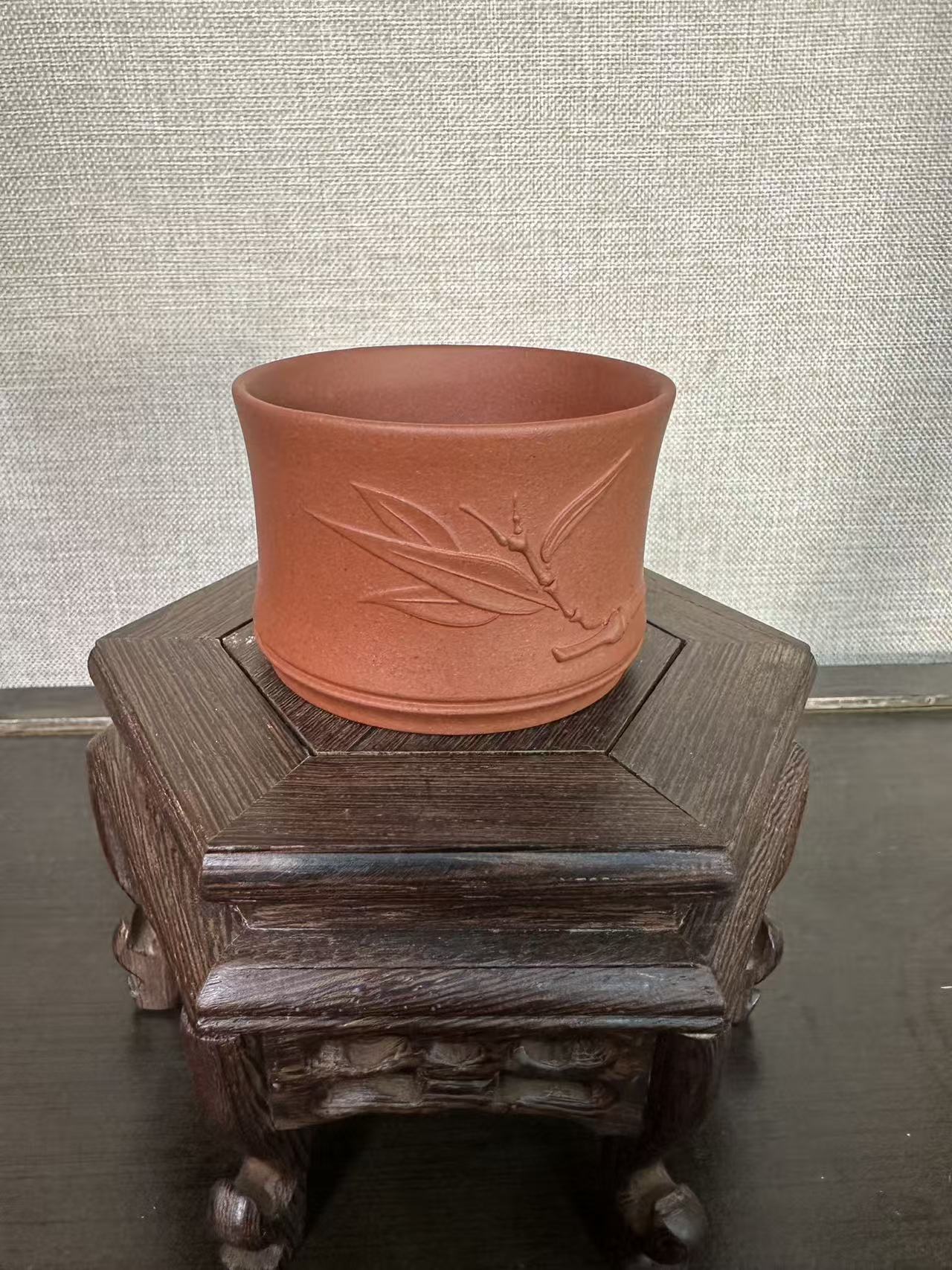 宜兴岁颐传器原矿全手朱泥竹节小杯