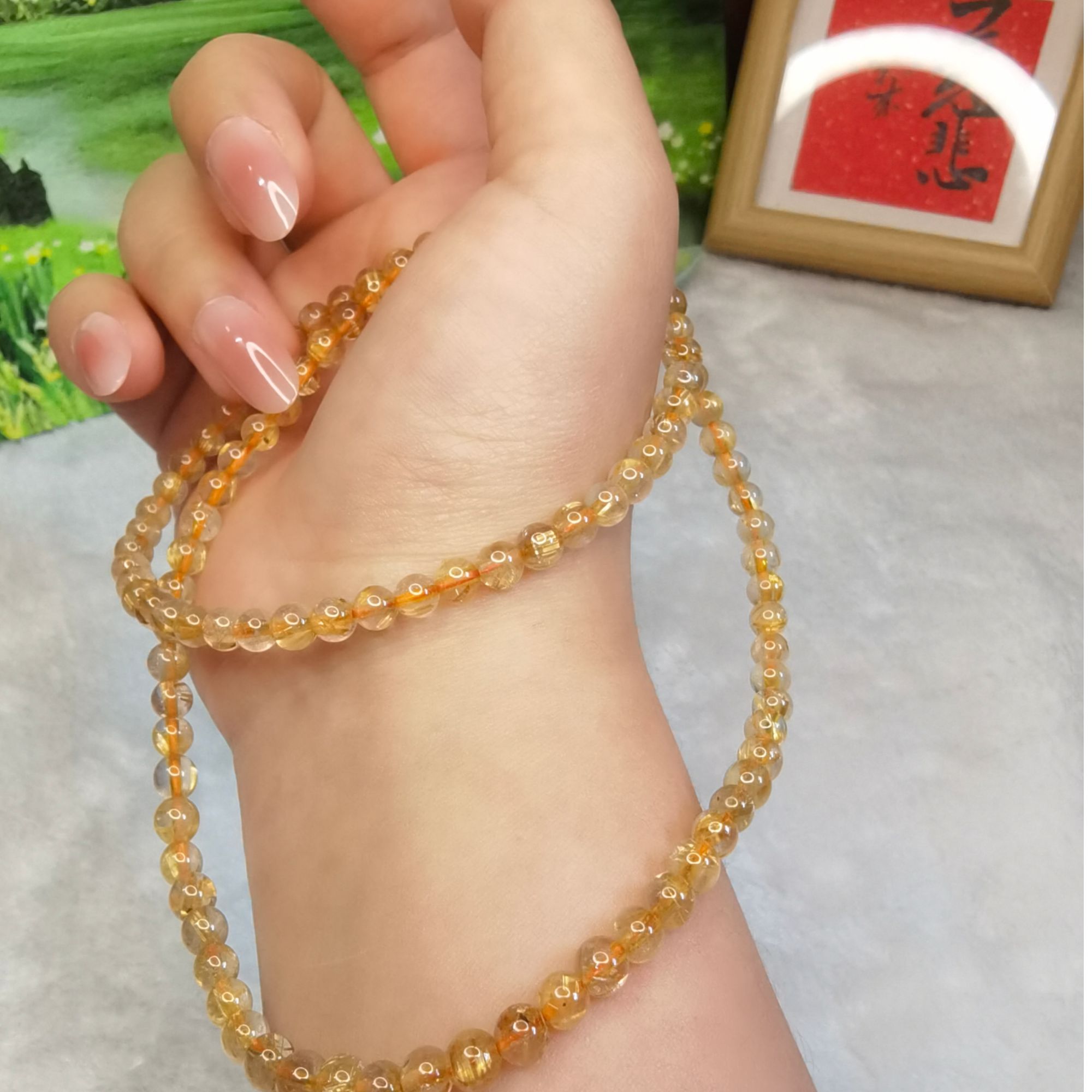 天然金发晶三圈手链手串男女款显白高颜值