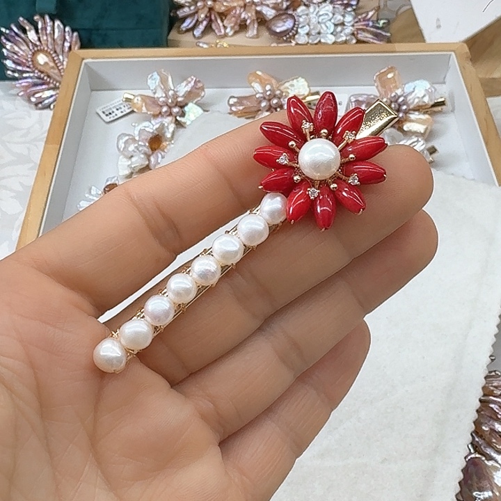 银S925镶嵌淡水珍珠发饰