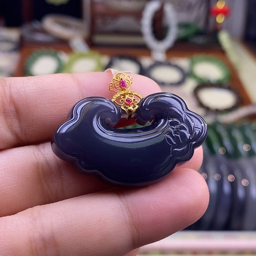 未镶嵌和田玉挂件烟紫老料帝王紫金镶如意锁