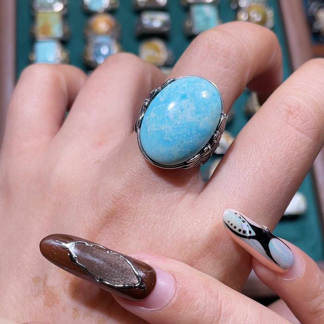 绿松石银S925镶嵌戒指