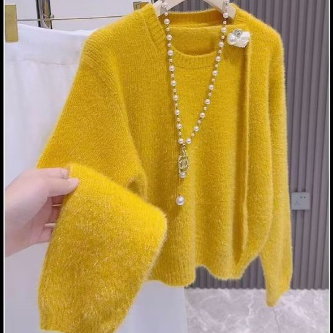 网红不起球秋冬飘带温柔加厚女毛衣高级新款宽松针织衫上衣打底衫