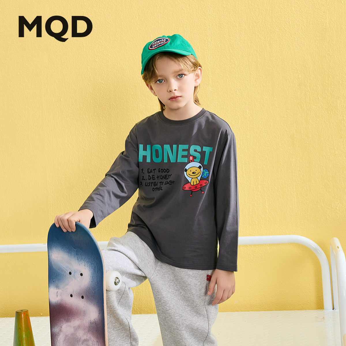 MQD童装25春新品学院风字母休闲中大童内搭上衣长袖T恤9651W0314