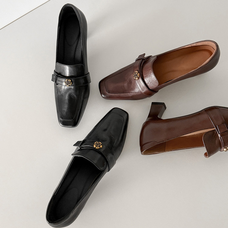 代买跑腿13-真皮头层牛皮浅口单鞋2026年春季四季流行百搭中跟