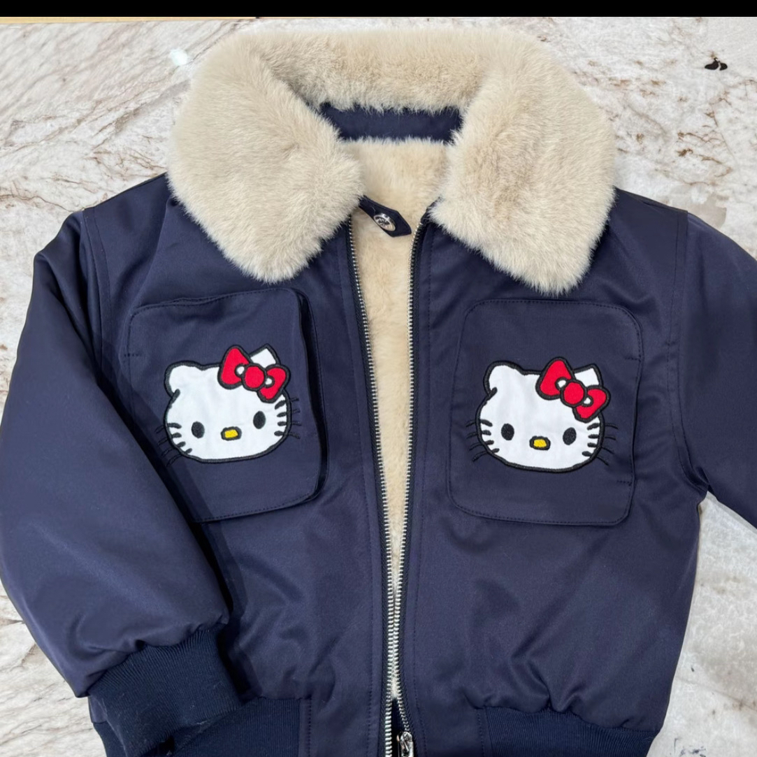 韩版定制男女儿童2025冬季新款毛毛大翻领卡通猫咪超级保暖飞行服