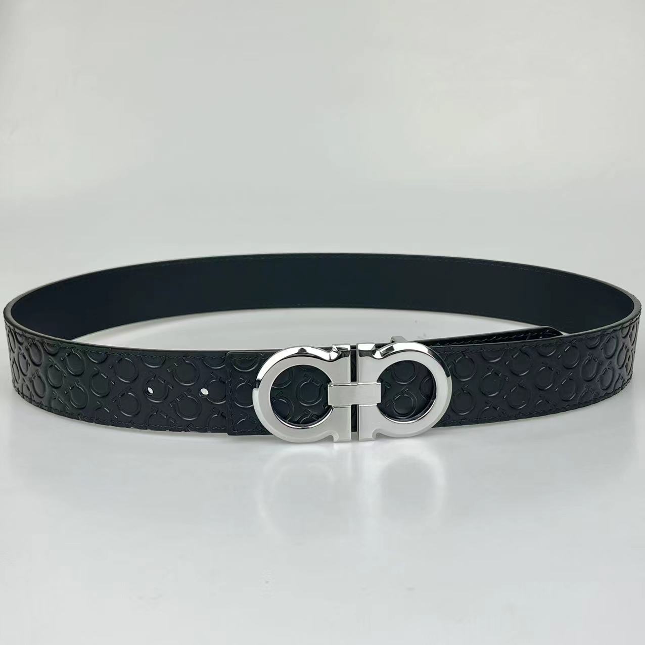 【内穿8字扣】高版本男士马蹄纹双面真牛皮皮带简约百搭板扣腰带