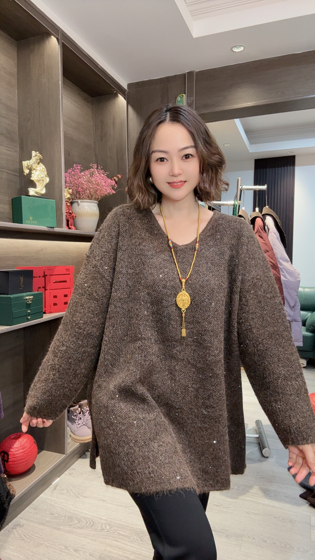 四色【 满天星V领2146】韩版宽松冬款时尚百搭套头休闲毛织衫毛衣