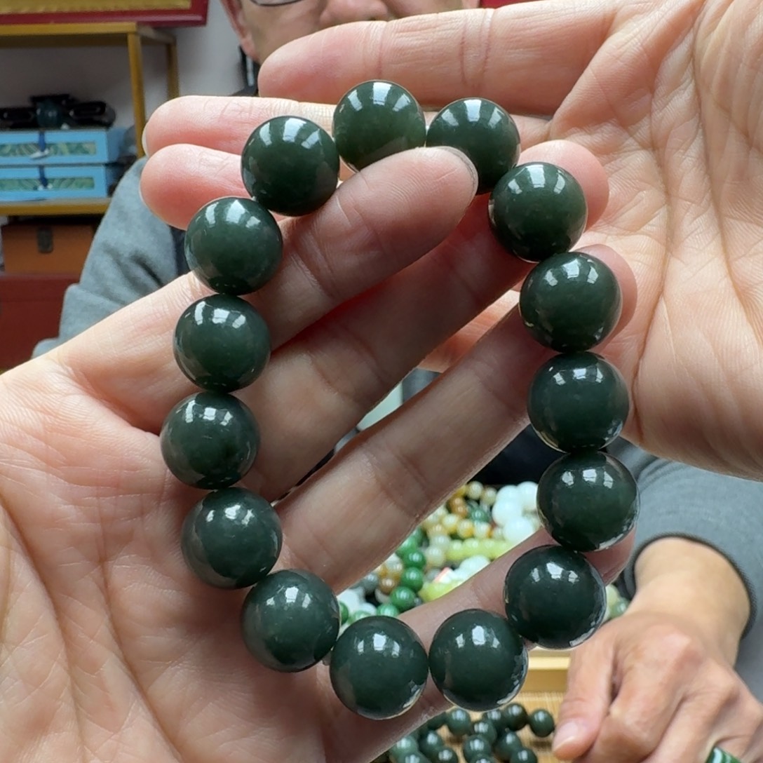 和田玉未镶嵌手串且末料卡14圆形珠