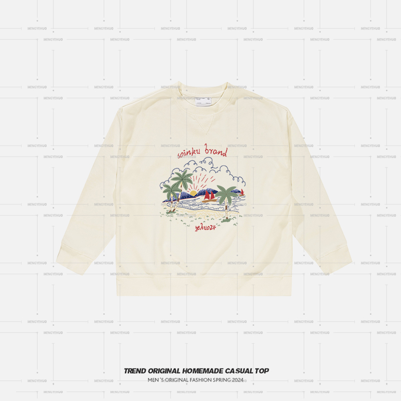 【卫衣系列】阳光沙滩 倒三角毛圈圆领卫衣