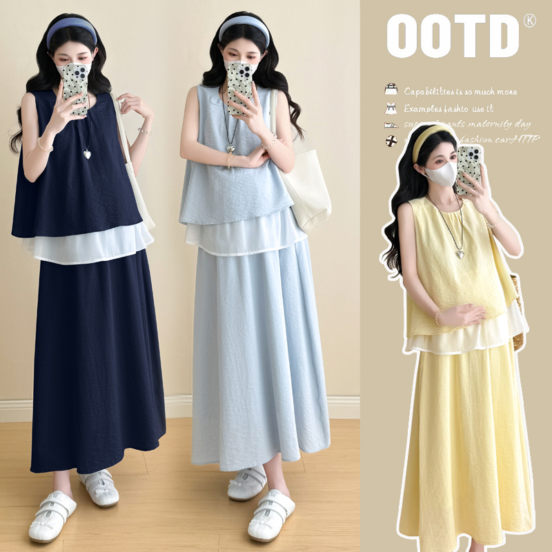 「圈圈优选」2025新款夏季韩版洋气无袖垂感上衣减龄孕期半身裙套装